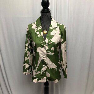 J Nna Briar Floral Blazer Womens Size Medium Green Cream Lightweight Jacket NEW